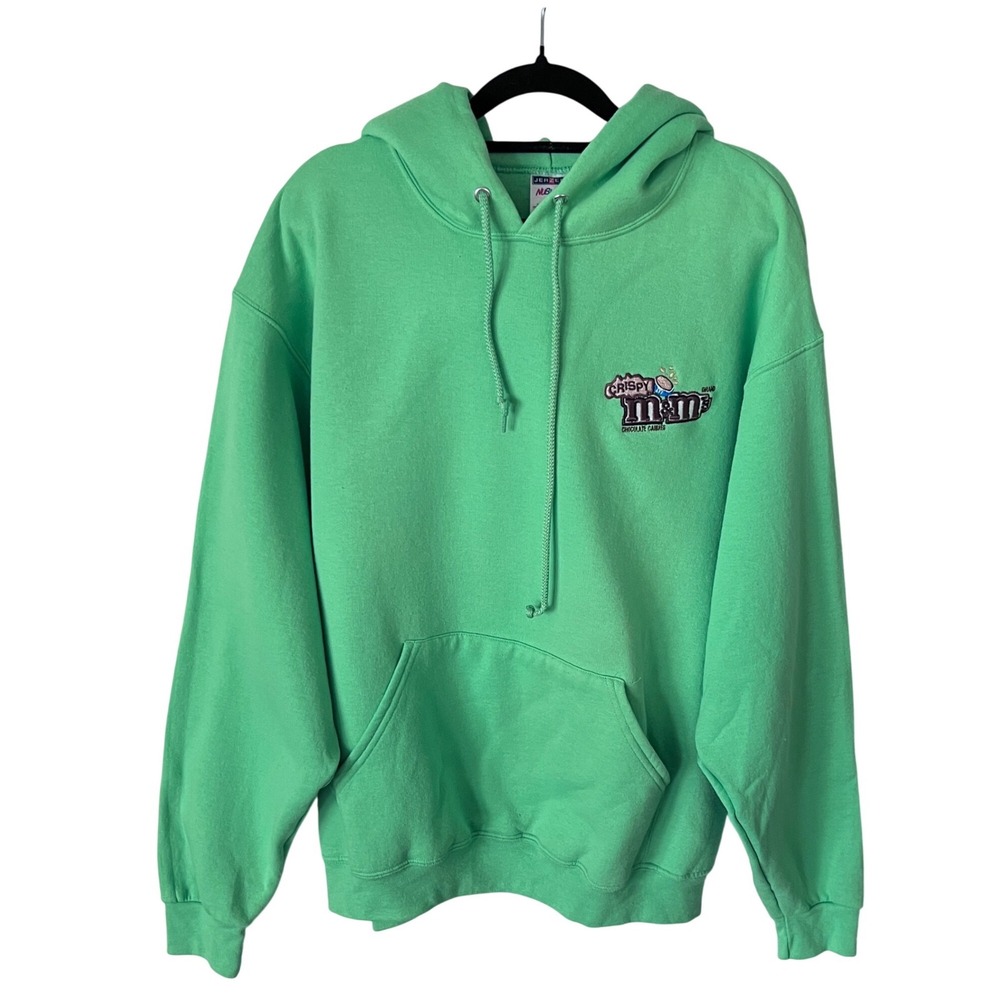 Jerzees NuBlend Green Crispy‎ M&M's Embroidered Hoodie Mens Large Sweatshirt